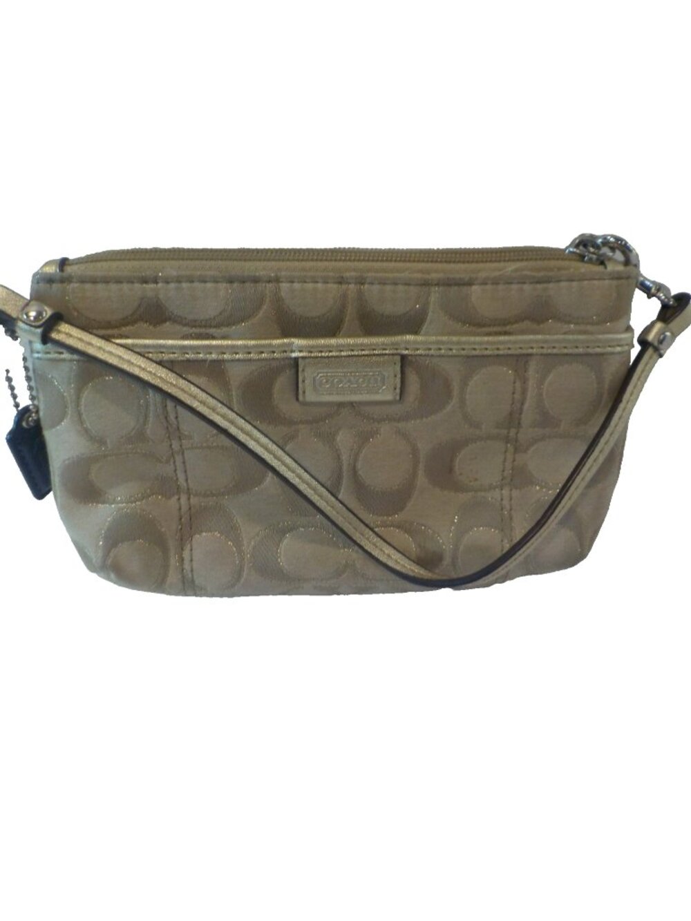 Coach Wristlet Pouch Purse Tan/Gold Wallet (7.75" x 5")